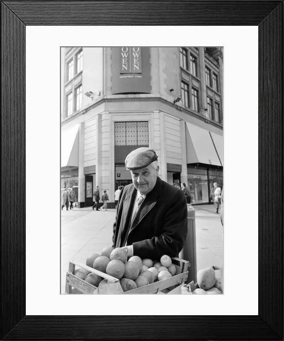 Framed Print : Owen Owen Department Store, Liverpool, 19th March 1993. Harry Johnson, Fruit & Veg seller Framed Print : Owen Owen Department Store, Liverpool, 19th March 1993. Harry Johnson, Fruit & Veg seller