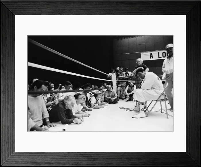 Framed Print : Muhammad Ali addressing fans at his training camp in Deer Lake Framed Print : Muhammad Ali addressing fans at his training camp in Deer Lake
