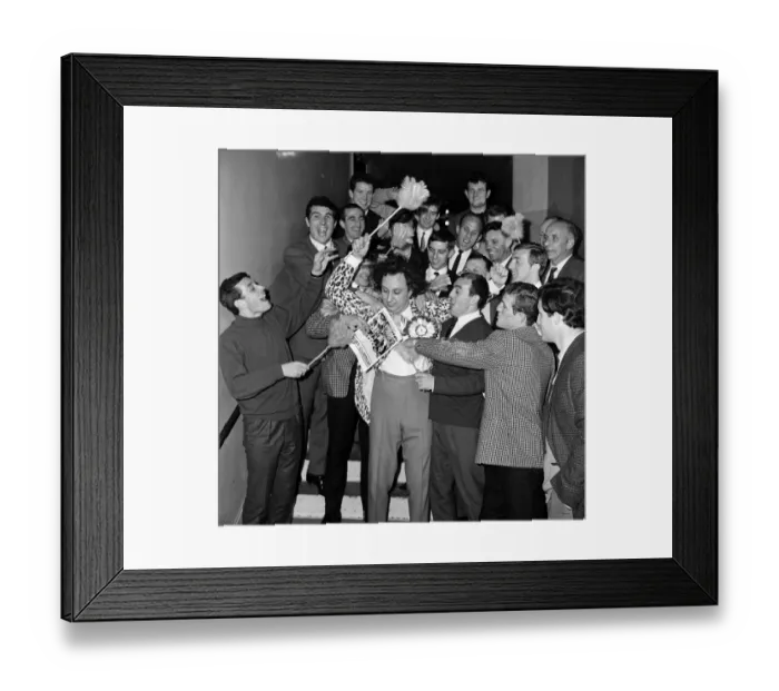 Framed Print : Comedian Ken Dodd is pictured with Liverpool footballers. 30th April 1965 Framed Print : Comedian Ken Dodd is pictured with Liverpool footballers. 30th April 1965