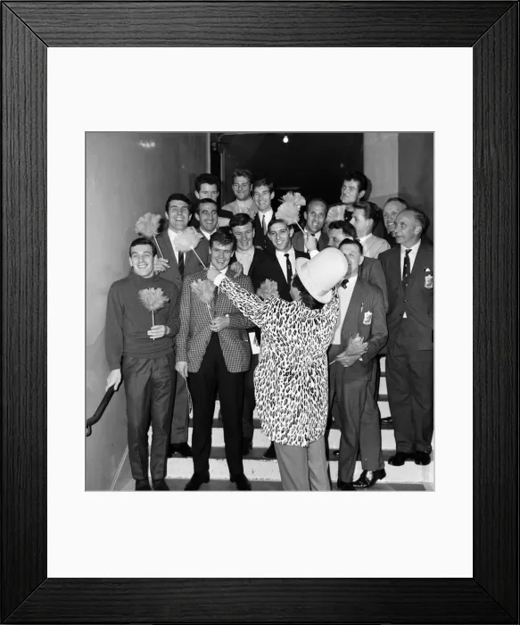 Framed Print : Comedian Ken Dodd is pictured with Liverpool footballers. 30th April 1965 Framed Print : Comedian Ken Dodd is pictured with Liverpool footballers. 30th April 1965