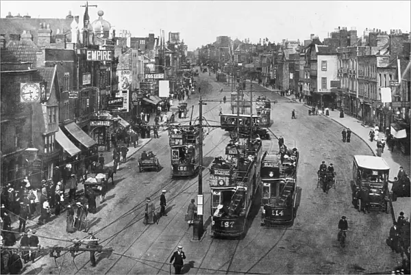 Bristol Old Market about 1908 - showing trams and the Empire Theatre