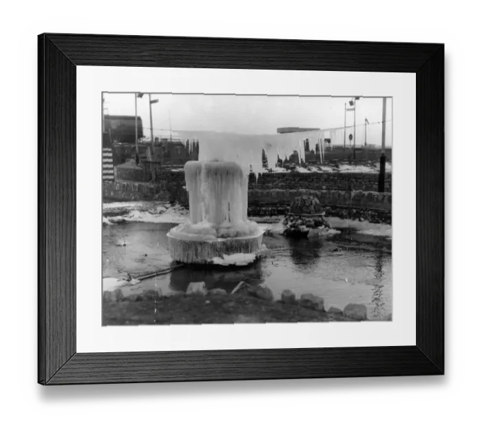 Framed Print : Bygones Snow Scene - Frozen Dawlish fountain 1963 Framed Print : Bygones Snow Scene - Frozen Dawlish fountain 1963