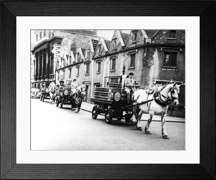 Framed Print : Dray horses from Georges Bristol Bridge (Bath Street Framed Print : Dray horses from Georges Bristol Bridge (Bath Street