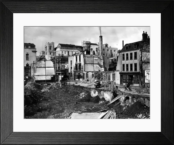 Framed Print : Demolition work taking place in Marlborough Street in the late 1950s Framed Print : Demolition work taking place in Marlborough Street in the late 1950s