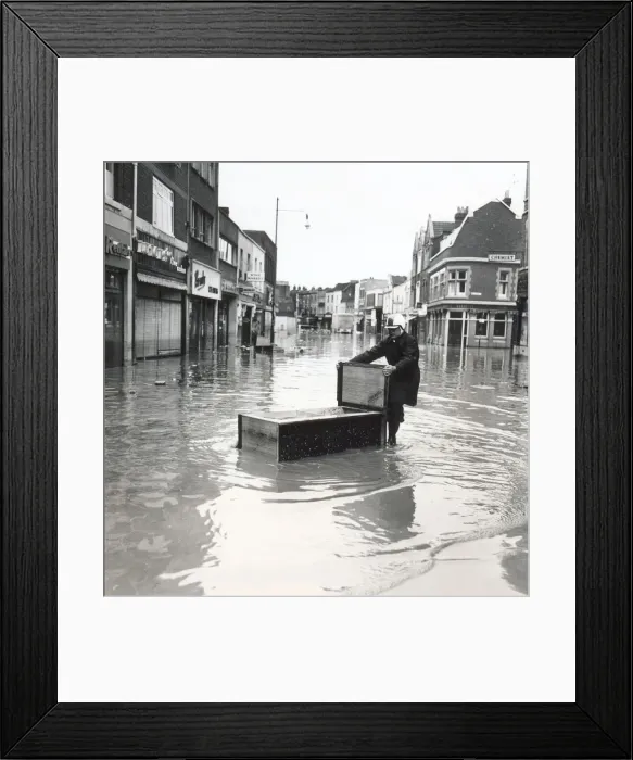 Framed Print : East Street in Bedminster flooded following a storm 10th July 1968 Framed Print : East Street in Bedminster flooded following a storm 10th July 1968