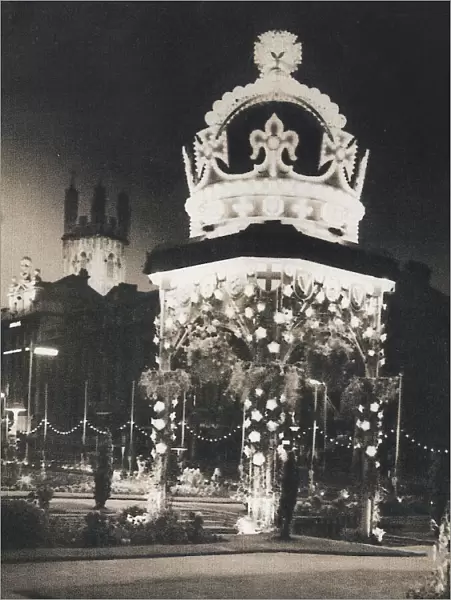 Illuminated crown on The Centre, Bristol, to celebrate coronation of Queen Elizabeth II