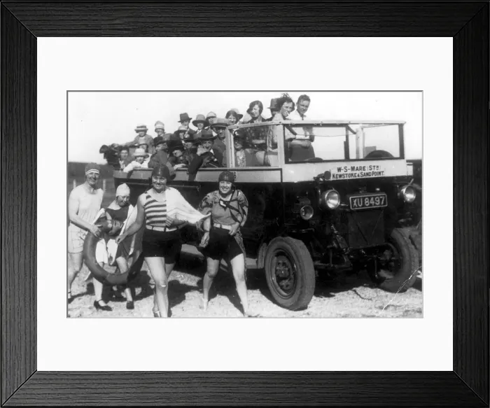 Framed Print : Bathing belles showing off their new swimsuits on this charabanc outing to Weston Super Framed Print : Bathing belles showing off their new swimsuits on this charabanc outing to Weston Super