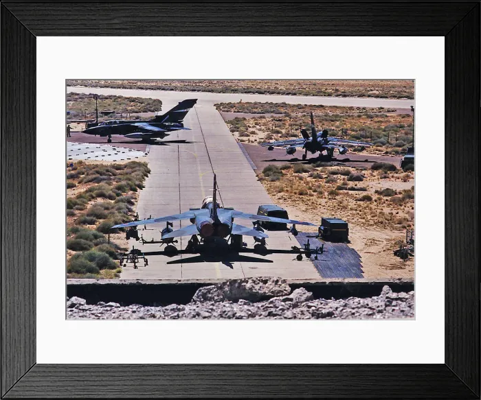 Framed Print : A british RAF Tornado GR1 on the runway in Kuwait during the joint bombing campaign of