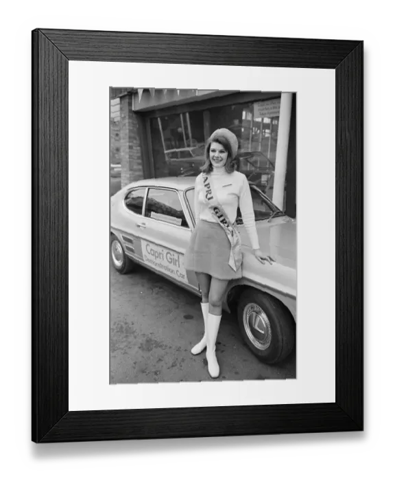 Framed Print : The launch of The Ford Capri Mk1. Picture taken at a showroom of car dealer Dennis Framed Print : The launch of The Ford Capri Mk1. Picture taken at a showroom of car dealer Dennis