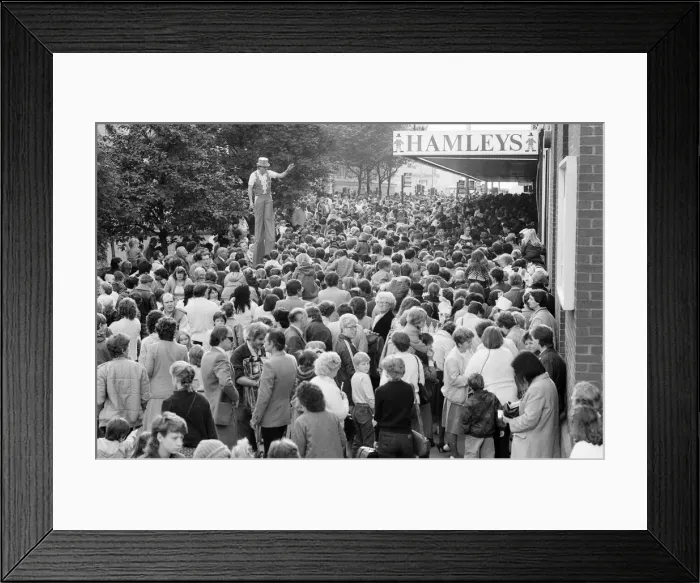 Framed Print : Grand opening of Hamleys Toy Shop, Bull Street, Birmingham, 12th October 1985 Framed Print : Grand opening of Hamleys Toy Shop, Bull Street, Birmingham, 12th October 1985