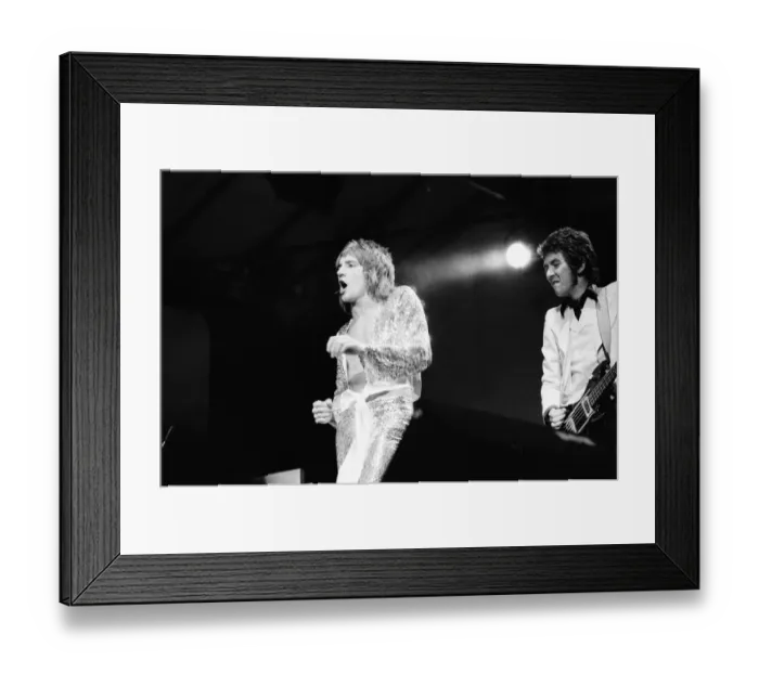 Framed Print : Rod Stewart (left) and bass player Ronnie Lane. The Faces featuring