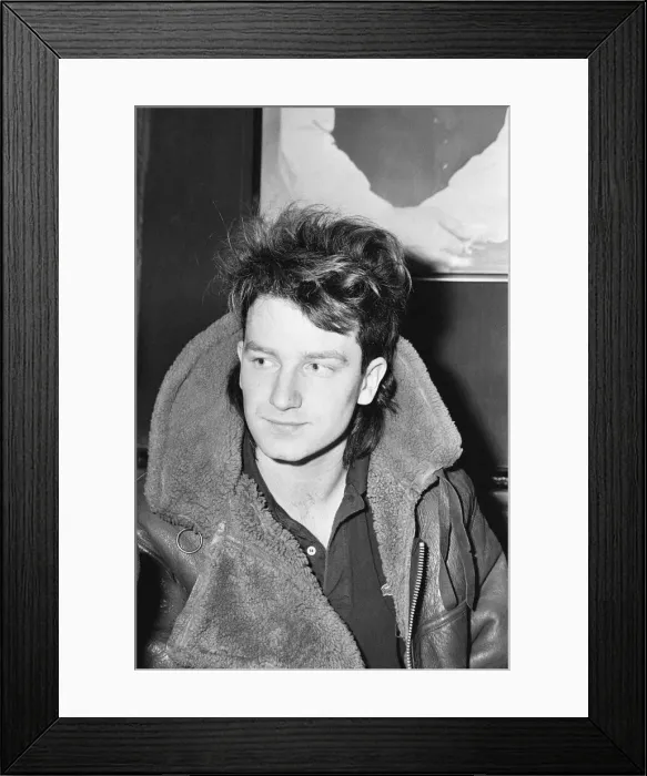 Framed Print : Bono, lead singer with Irish rock band U2 from Dublin, pictured during informal press Framed Print : Bono, lead singer with Irish rock band U2 from Dublin, pictured during informal press
