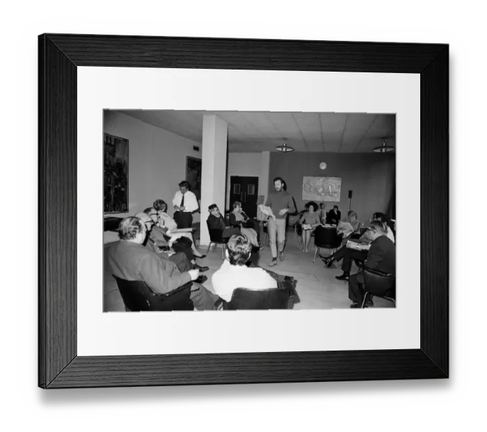 Framed Print : The cast of Coronation Street on set. General scene in committee room prior to Framed Print : The cast of Coronation Street on set. General scene in committee room prior to