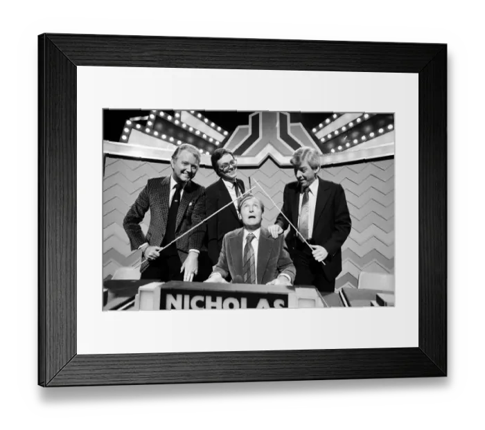 Framed Print : Three of televisions top quizmasters will be facing the questions in a special Framed Print : Three of televisions top quizmasters will be facing the questions in a special