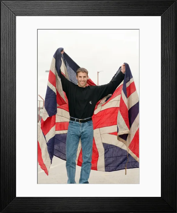 Framed Print : Aston Villa football player Gareth Southgate celebrates his England call up Framed Print : Aston Villa football player Gareth Southgate celebrates his England call up