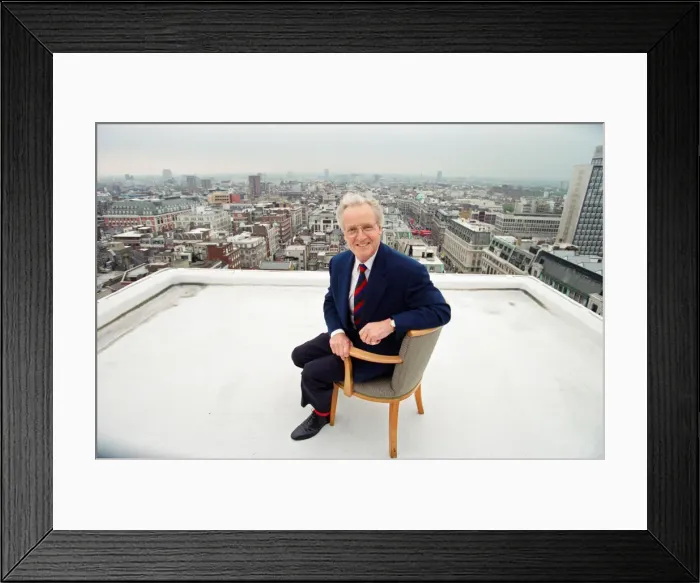 Framed Print : Nicholas Parsons, TV Presenter and actor, pictured on a roof top. 17th May 1994 Framed Print : Nicholas Parsons, TV Presenter and actor, pictured on a roof top. 17th May 1994