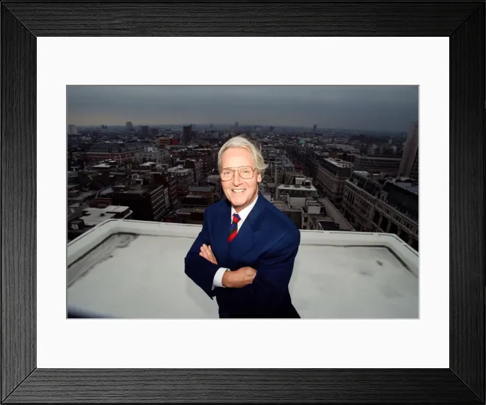 Framed Print : Nicholas Parsons, TV Presenter and actor, pictured on a roof top. 17th May 1994 Framed Print : Nicholas Parsons, TV Presenter and actor, pictured on a roof top. 17th May 1994