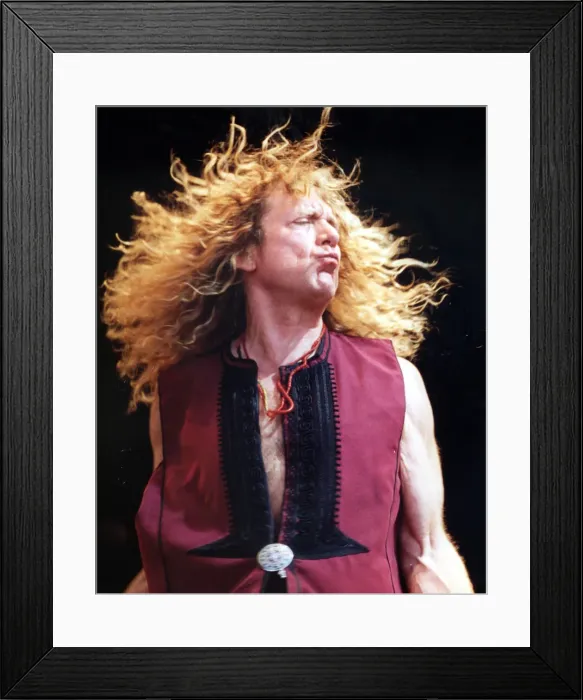 Framed Print : Musician Robert Plant of Led Zepplin seen here on stage. Glastonbury Festival 1995 Framed Print : Musician Robert Plant of Led Zepplin seen here on stage. Glastonbury Festival 1995