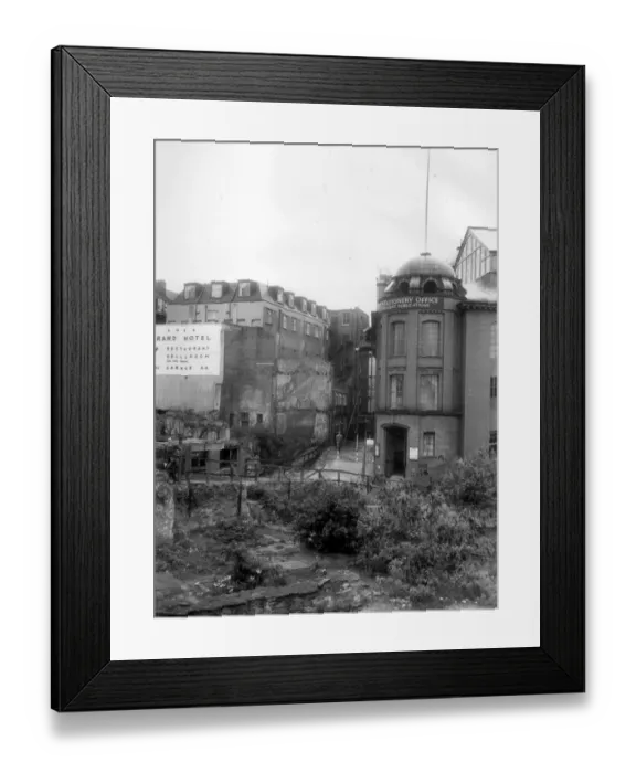Framed Print : Bristol The Pithay in 1954 with Frys offices to the right Framed Print : Bristol The Pithay in 1954 with Frys offices to the right