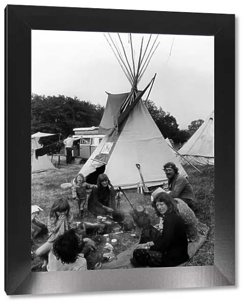 A group of campers at the 1979 Glastonbury Festival