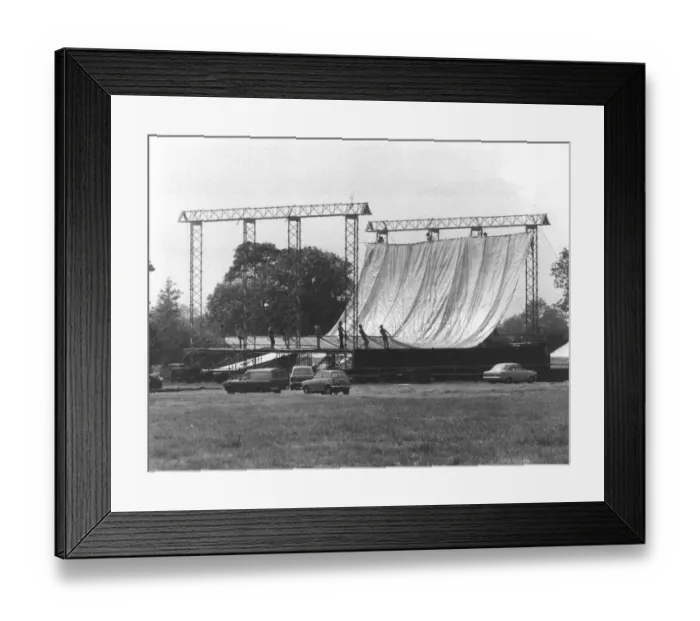 Framed Print : Glastonbury Festival, Pilton, building stage at the pop festival in 1979