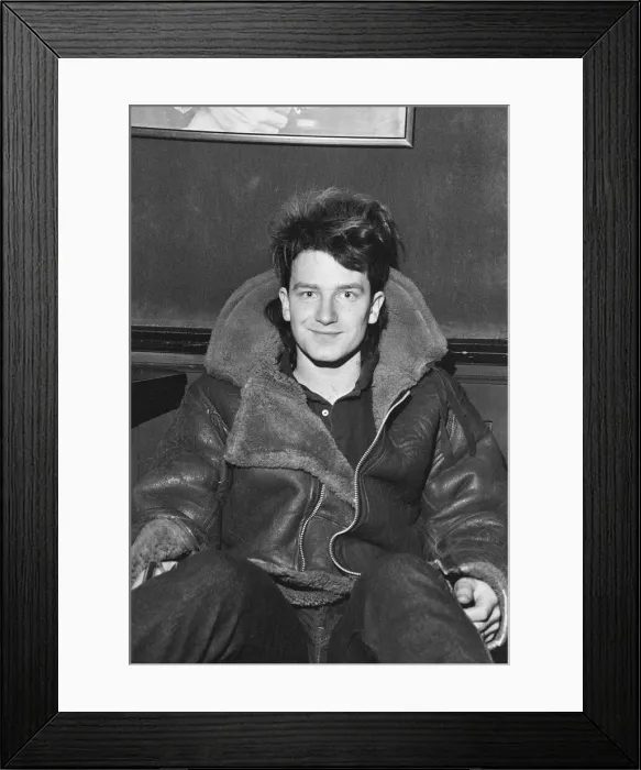 Framed Print : Bono, lead singer with Irish rock band U2 from Dublin, pictured during informal press Framed Print : Bono, lead singer with Irish rock band U2 from Dublin, pictured during informal press