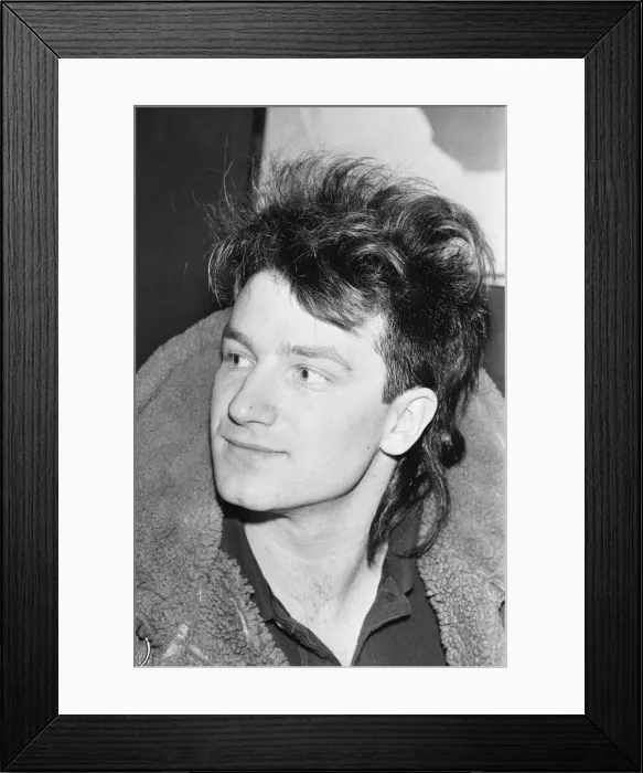 Framed Print : Bono, lead singer with Irish rock band U2 from Dublin, pictured during informal press Framed Print : Bono, lead singer with Irish rock band U2 from Dublin, pictured during informal press