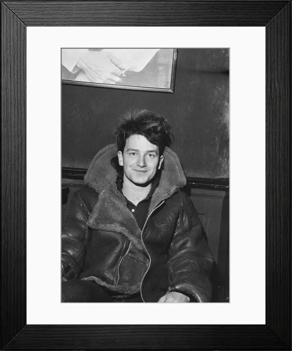 Framed Print : Bono, lead singer with Irish rock band U2 from Dublin, pictured during informal press Framed Print : Bono, lead singer with Irish rock band U2 from Dublin, pictured during informal press