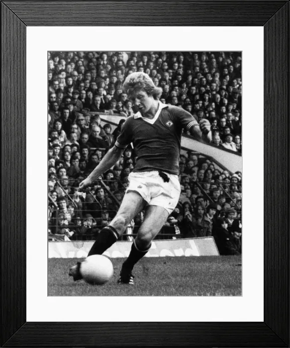 Framed Print : Jimmy Nicholl, Manchester United player in action, Old Trafford, Saturday 30th April 1977 Framed Print : Jimmy Nicholl, Manchester United player in action, Old Trafford, Saturday 30th April 1977