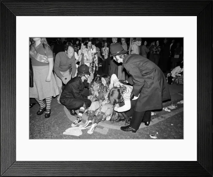 Framed Print : Hysterical Bay City Rollers fans outside the Odeon Hammersmith after the groups concert Framed Print : Hysterical Bay City Rollers fans outside the Odeon Hammersmith after the groups concert