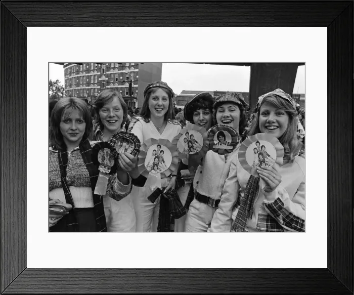 Framed Print : Bay City Rollers fans outside the Odeon Hammersmith after the groups concert Framed Print : Bay City Rollers fans outside the Odeon Hammersmith after the groups concert