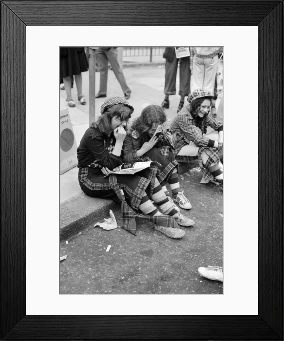 Framed Print : Hysterical Bay City Rollers fans outside the Odeon Hammersmith after the groups concert Framed Print : Hysterical Bay City Rollers fans outside the Odeon Hammersmith after the groups concert