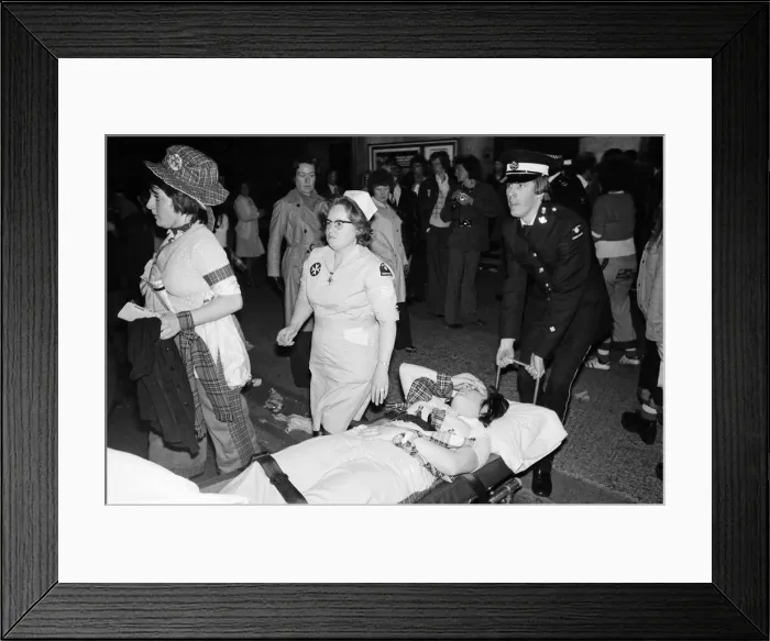 Framed Print : Hysterical Bay City Rollers fans outside the Odeon Hammersmith after the groups concert Framed Print : Hysterical Bay City Rollers fans outside the Odeon Hammersmith after the groups concert
