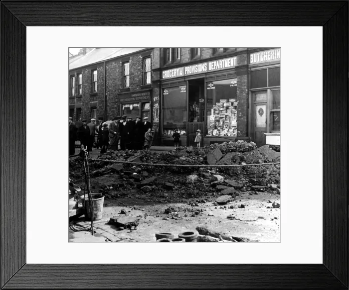 Framed Print : A bomb dropped outside the Co-op store on Lyon Street, Hebburn, Co Durham Framed Print : A bomb dropped outside the Co-op store on Lyon Street, Hebburn, Co Durham