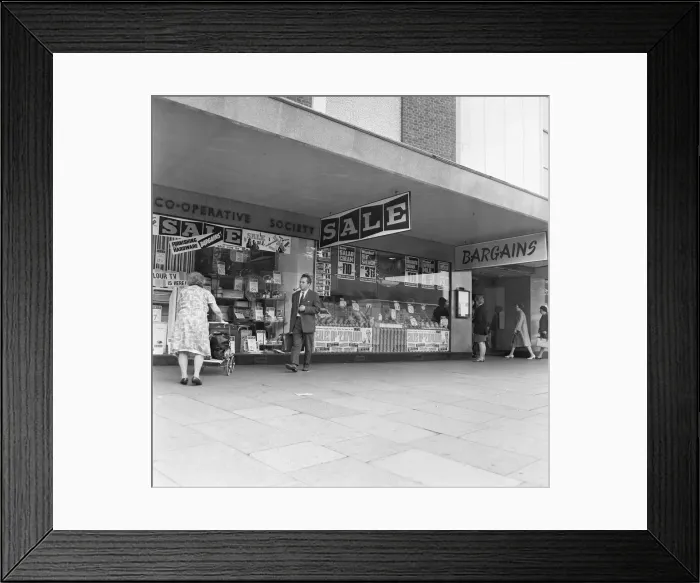 Framed Print : Co-Op supermarket in Stratford, London 15th July 1967