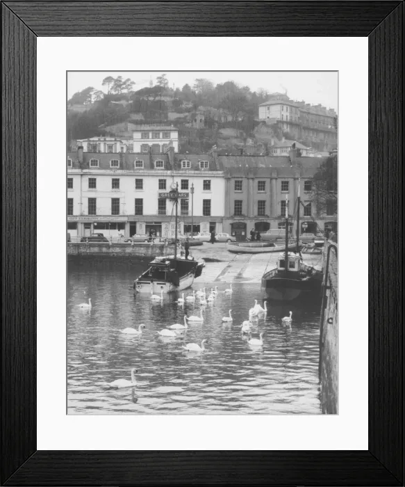 Framed Print : Trawlers beached on the inner slip at Torquay in the 1950s Framed Print : Trawlers beached on the inner slip at Torquay in the 1950s