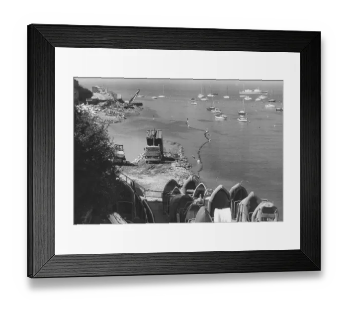 Framed Print : Sea shore in retreat at Oxen Cove, Brixham in June 1990