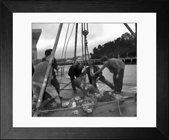 Framed Print : Cannon being recovered from South Quay on Torquay harbour in February 1973 Framed Print : Cannon being recovered from South Quay on Torquay harbour in February 1973