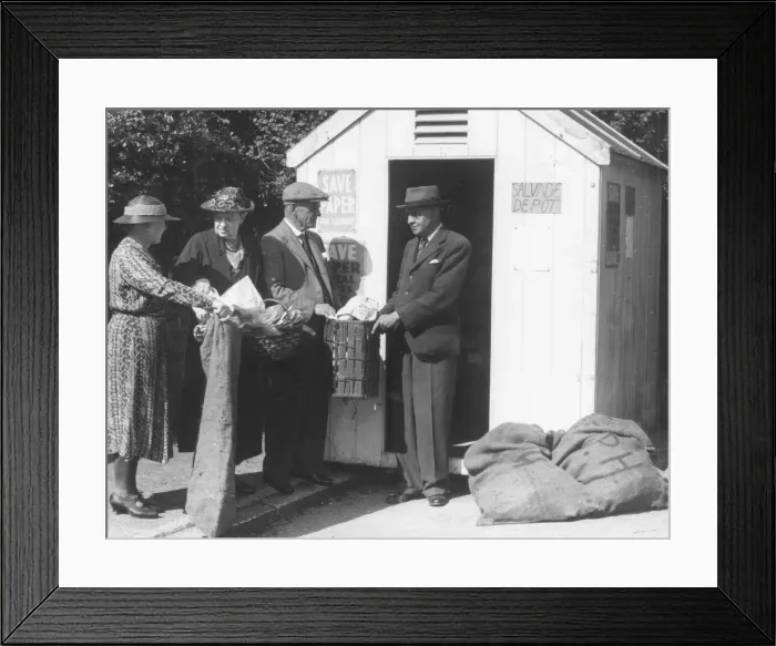 Framed Print : Paigntons paper salvage depot in May 1942 Framed Print : Paigntons paper salvage depot in May 1942
