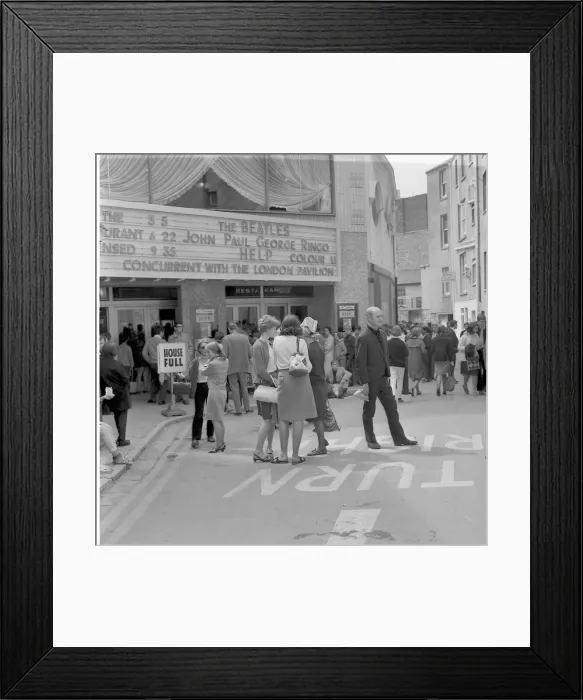 Framed Print : Queues outside the Colony Cinema, Torquay to see The Beatles film Help! July 1965