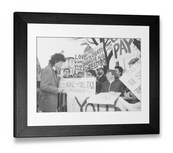 Framed Print : Former Torbay MP Rupert Allason talks to protesters at the Young Conservative Conference Framed Print : Former Torbay MP Rupert Allason talks to protesters at the Young Conservative Conference