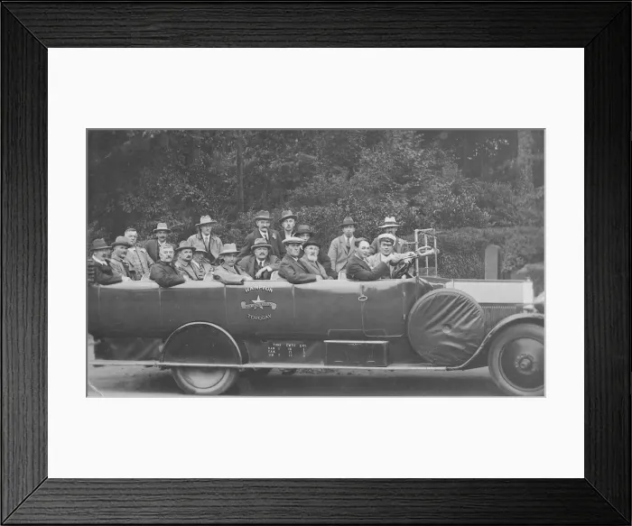 Framed Print : Alfred Harris and Son, Builders, St. Marychurch, Torquay, on a works outing, July 1926 Framed Print : Alfred Harris and Son, Builders, St. Marychurch, Torquay, on a works outing, July 1926