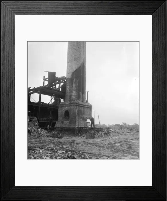 Framed Print : Demolition of Kingsteignton Pottery chimney in October 1968 Framed Print : Demolition of Kingsteignton Pottery chimney in October 1968