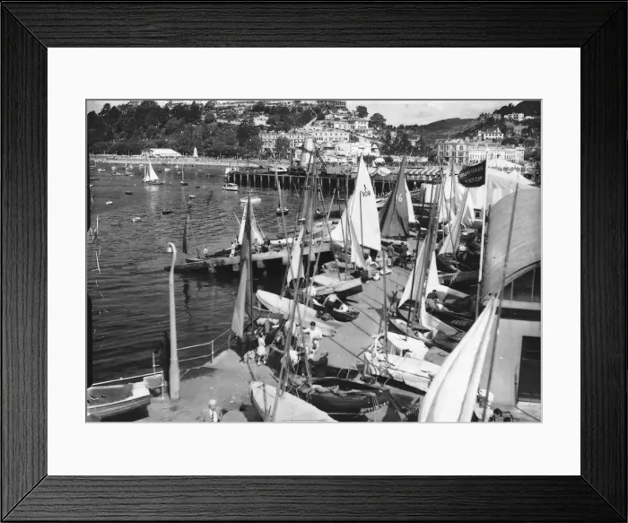 Framed Print : Yachts launching from the D-Day slipways, Torquay in August 1953