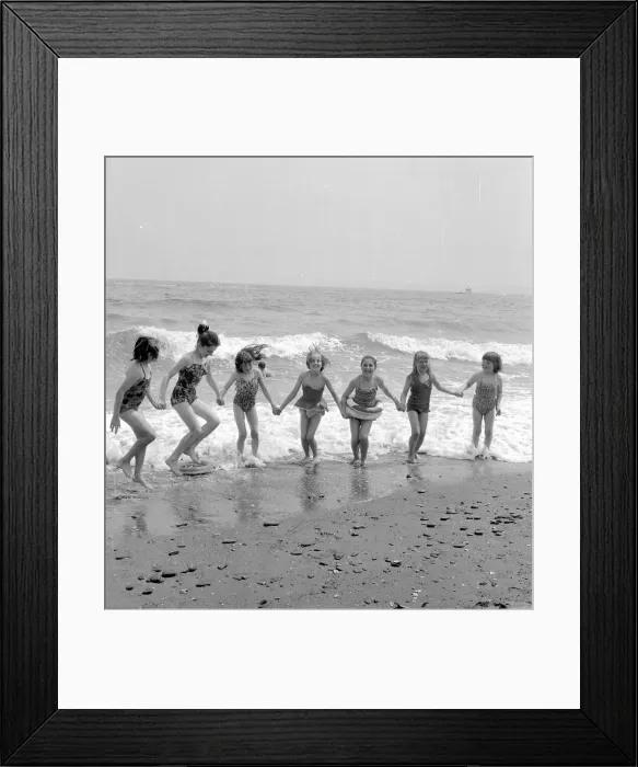 Framed Print : Seven little girls on Paignton beach June 1963 Framed Print : Seven little girls on Paignton beach June 1963