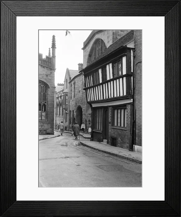 Framed Print : Old timber buildings in Coventry, West Midlands. 25th November 1985
