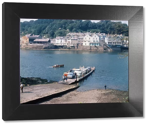 Car ferry across the River Fowey from Bodinnick, Cornwall. 1973