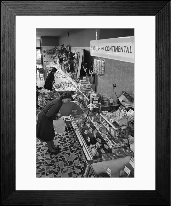 Framed Print : Customers at the English and Continental Cold Meats counter of the Nottingham Co-Op Framed Print : Customers at the English and Continental Cold Meats counter of the Nottingham Co-Op