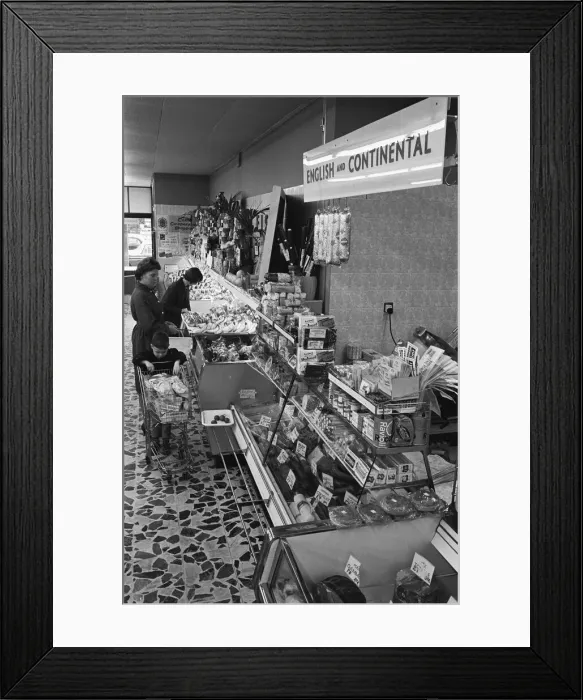 Framed Print : Customers at the English and Continental Cold Meats counter of the Nottingham Co-Op Framed Print : Customers at the English and Continental Cold Meats counter of the Nottingham Co-Op