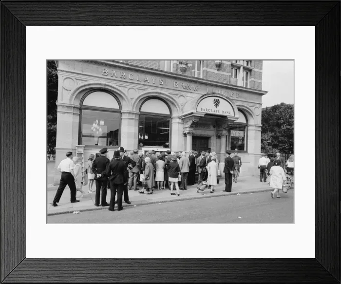 Framed Print : The Worlds First ATM, Cash Machine is unveiled at Barclays Bank, in Enfield, Middlesex Framed Print : The Worlds First ATM, Cash Machine is unveiled at Barclays Bank, in Enfield, Middlesex